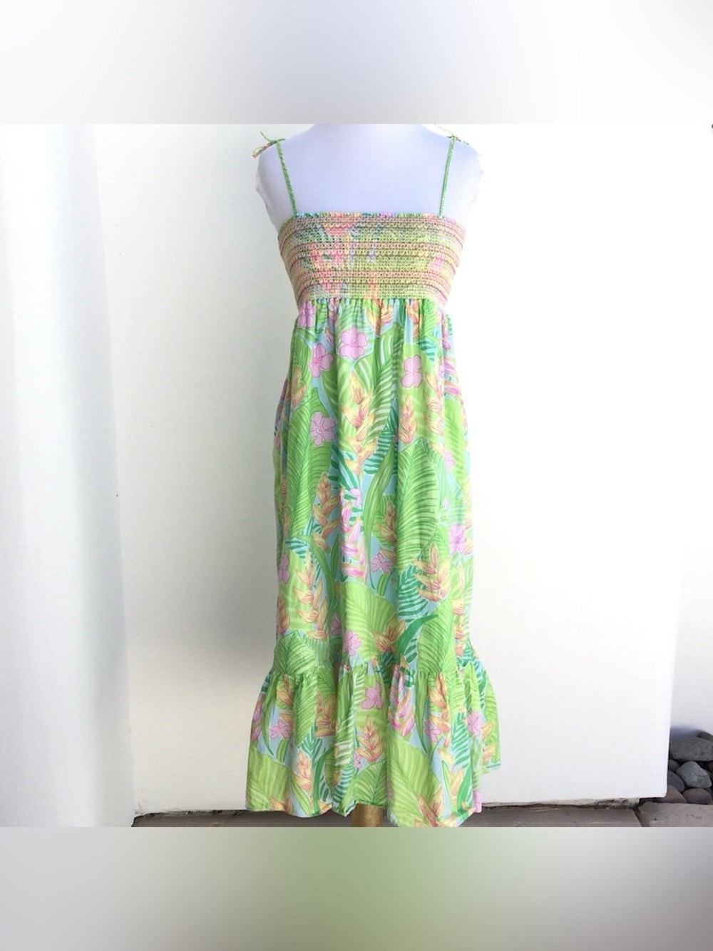 🌴 Vintage Lilly Pulitzer Pink and Green Tropical Smocked Dress 🌴